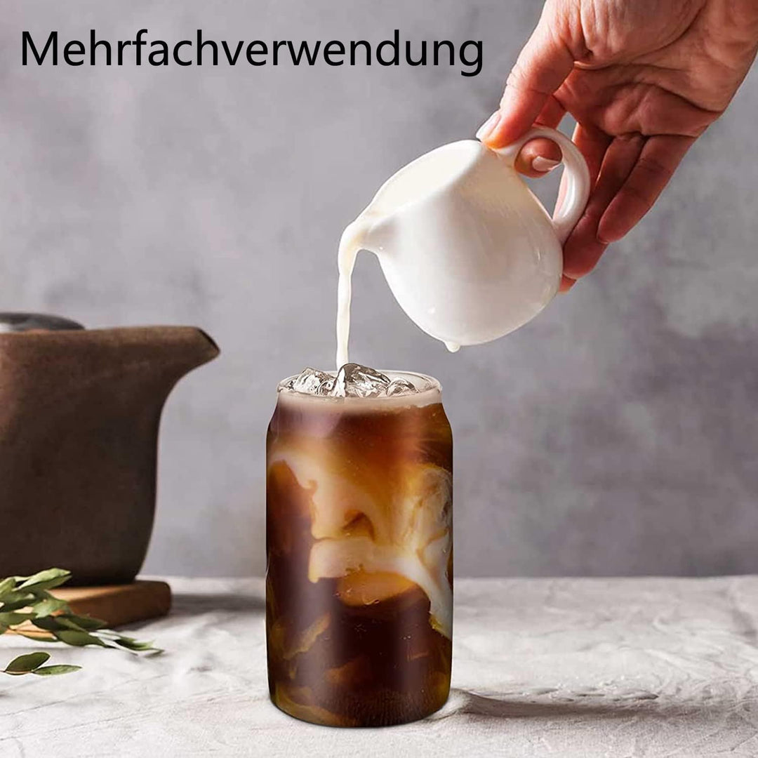 Panngu Bubble Tea Becher mit Deckel und Strohhalm 2er Set, Trinkgläser mit Bambusdeckel und Glasstro