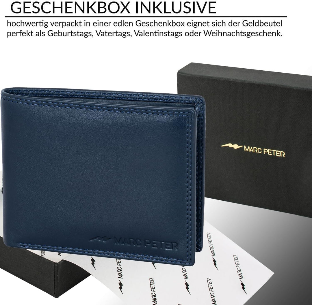 Marc Peter® Echt-Leder Geldbörse Hanover | Geldbeutel für Herren mit RFID-Schutz | Gross 10 Fächer P