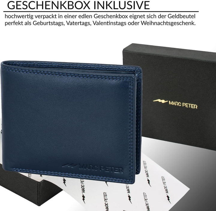 Marc Peter® Echt-Leder Geldbörse Hanover | Geldbeutel für Herren mit RFID-Schutz | Gross 10 Fächer P