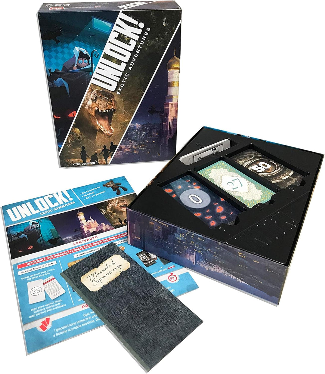 Asmodee Unlock! Exotic Adventures, Brettspiel mit App, Escape Room, 1-6 Spieler, 10+ Jahre, italieni