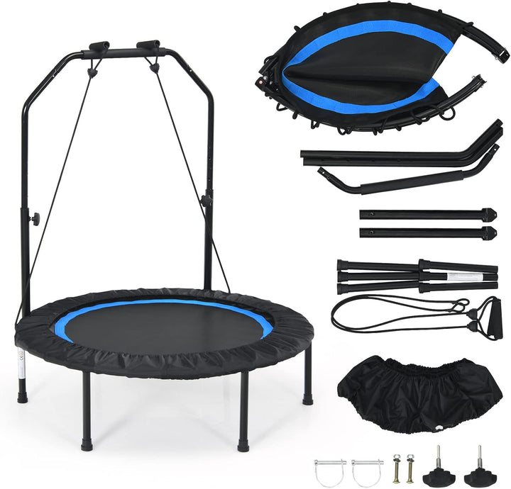 GOPLUS Fitnesstrampolin Indoor, φ101cm Mini Trampolin mit verstellbarem Griff, Bodentrampolin klappb