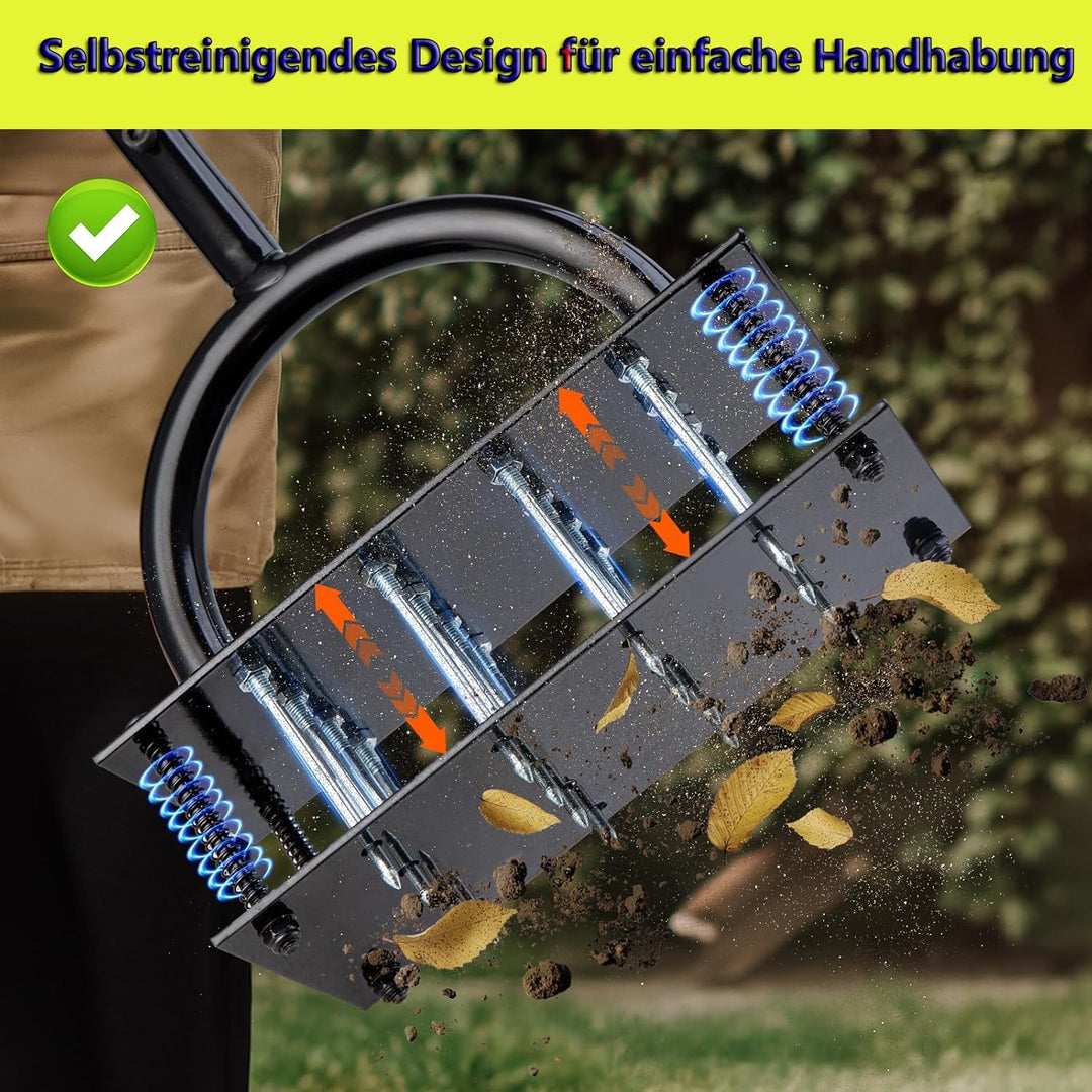 Rasenlüfter Aerifizierer für Rasen– Manuelles Rasen Belüften Gerät mit Doppelplatte, 16 Spikes& 4 Fe