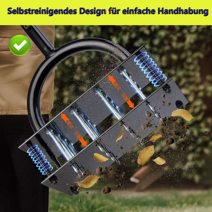 Rasenlüfter Aerifizierer für Rasen– Manuelles Rasen Belüften Gerät mit Doppelplatte, 16 Spikes& 4 Fe