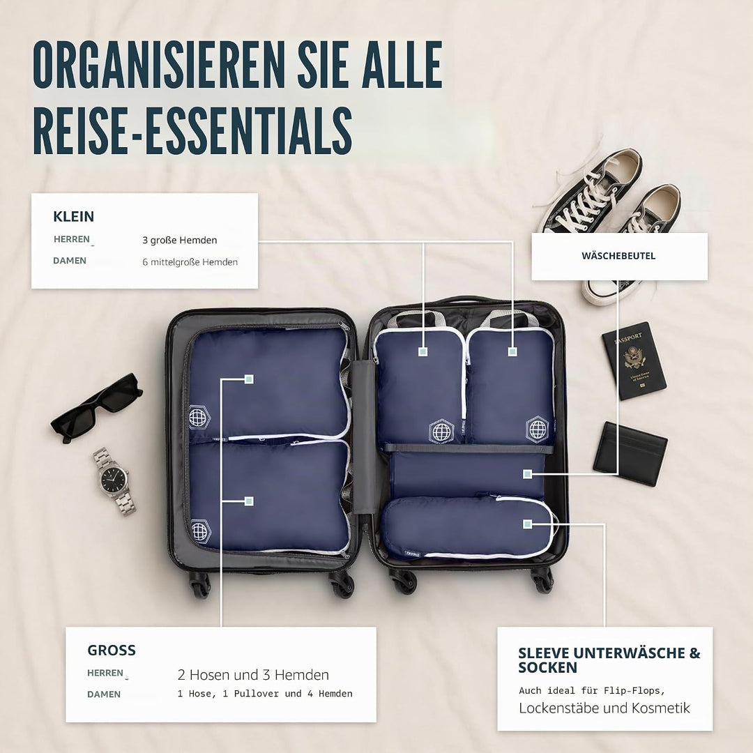 TRIPPED Travel Gear Reise-Kompressions-Packwürfel, Koffer- und Rucksack-Organizer für Kleidung, Mari