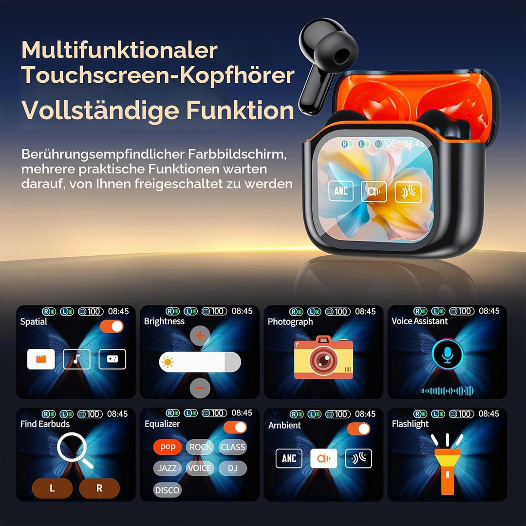 Bluetooth Kopfhörer, In Ear Kopfhörer Kabellos mit Touchscreen, Bluetooth 5.4 HiFi Stereo mit ANC/EN