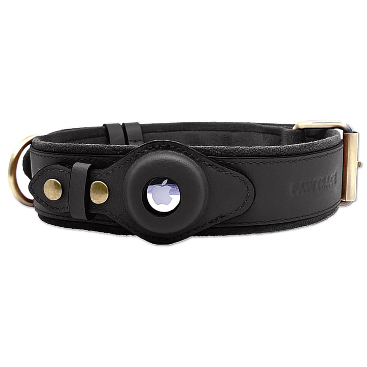 PawTrace Airtag Hundehalsband Leder. Stabiles Halsband aus Echtleder kompatibel mit Apple AirTag. Ko