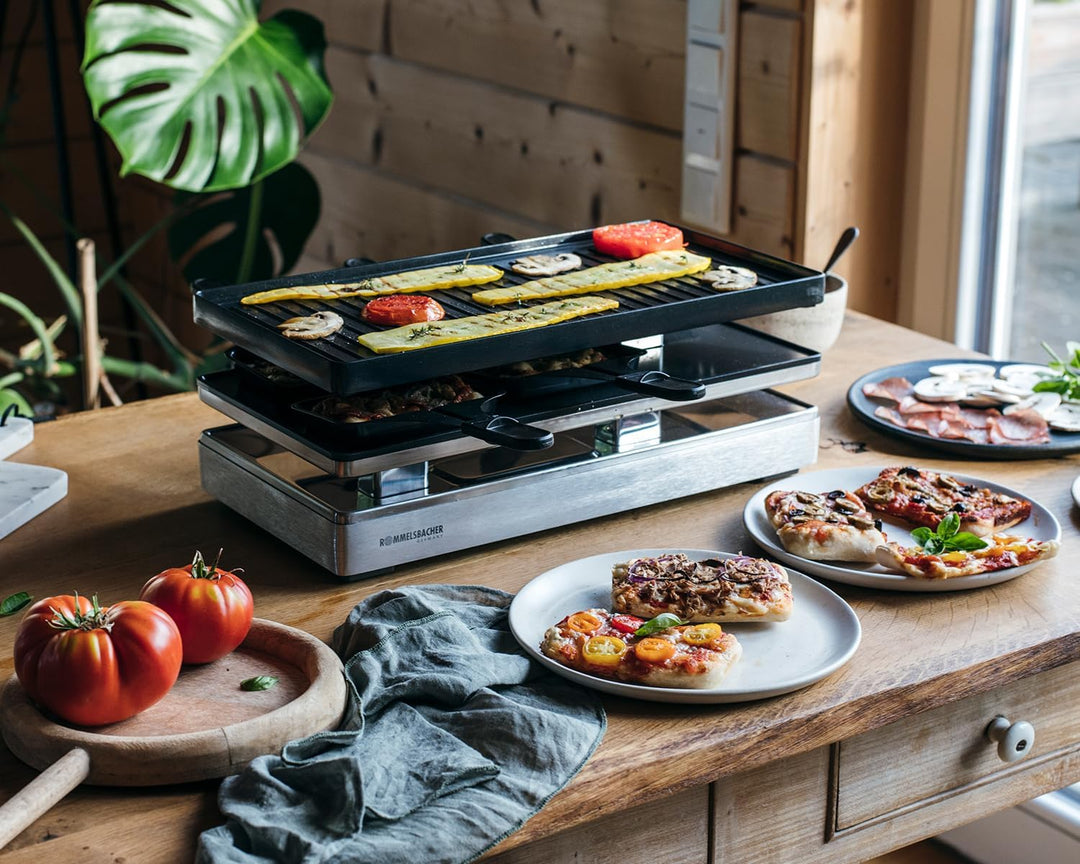 ROMMELSBACHER Pizza Raclette RCP 1800, Wendeplatte (Grillmuster/Crêpes), Pizzafunktion, keramische A
