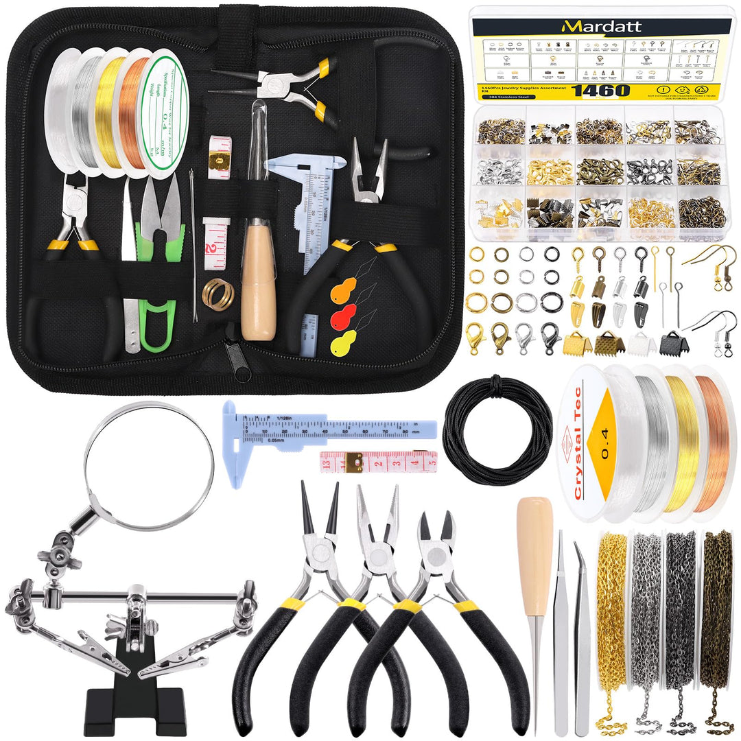 Mardatt 1488Pcs Jewelry Making Supplies Kit Includes Magnifying Glass, Jewelry Pliers, Jewelry Wires