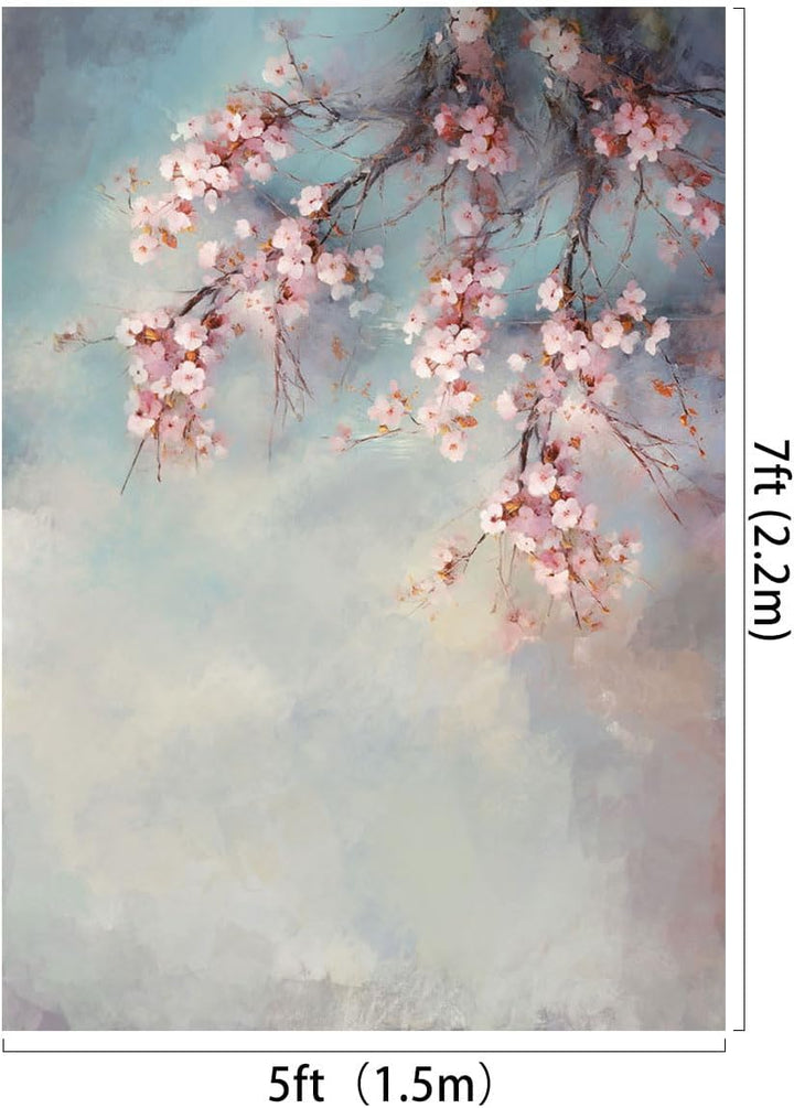 Kate Fotografie Hintergrund 5x7ft/1.5mx2.2m Hand gemalt Kunst rosa Blume Fotografie Hintergrund blau