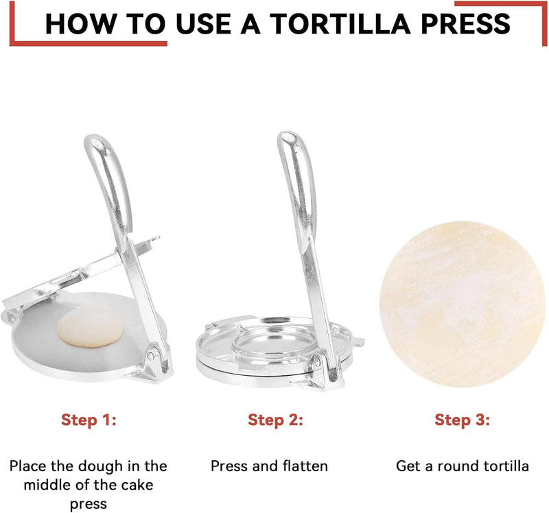 Tortilla Press Maker, Aluminiumlegierung Faltbares Maismehl Teig Gebäck Presswerkzeug Küchenutensili