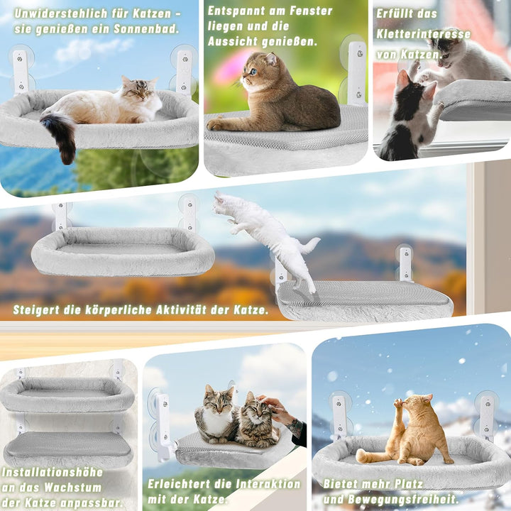 Casgee Fensterliege für Katzen 60×30cm, Katzen Hängematte mit Stabilen Saugnäpfen, Klappbare Katzenb