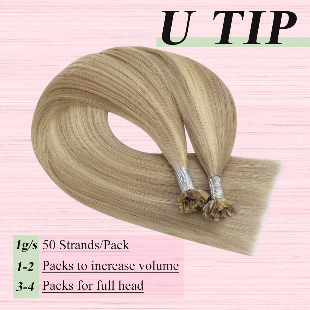 YoungSee Extensions Echthaar Bondings Blond 40cm Echthaar Extensions Bondings Keratin Bonding Extens