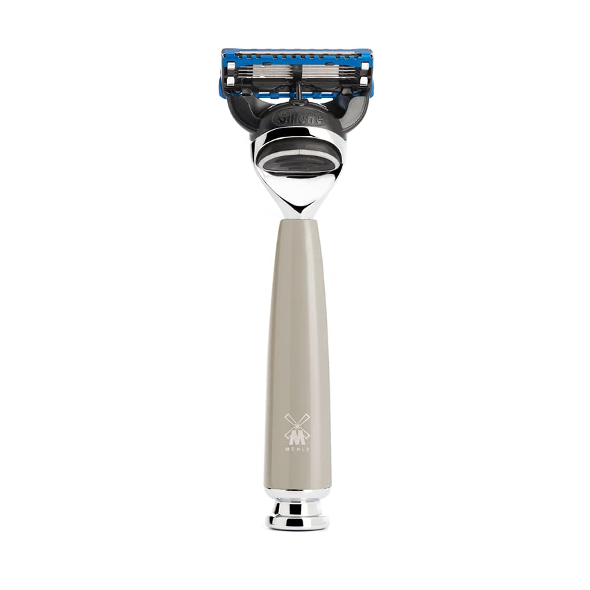 MÜHLE Rytmo Systemrasierer - kompatibel mit Gillette-Klingen, edler Edelharz-Griff, verchromten Meta