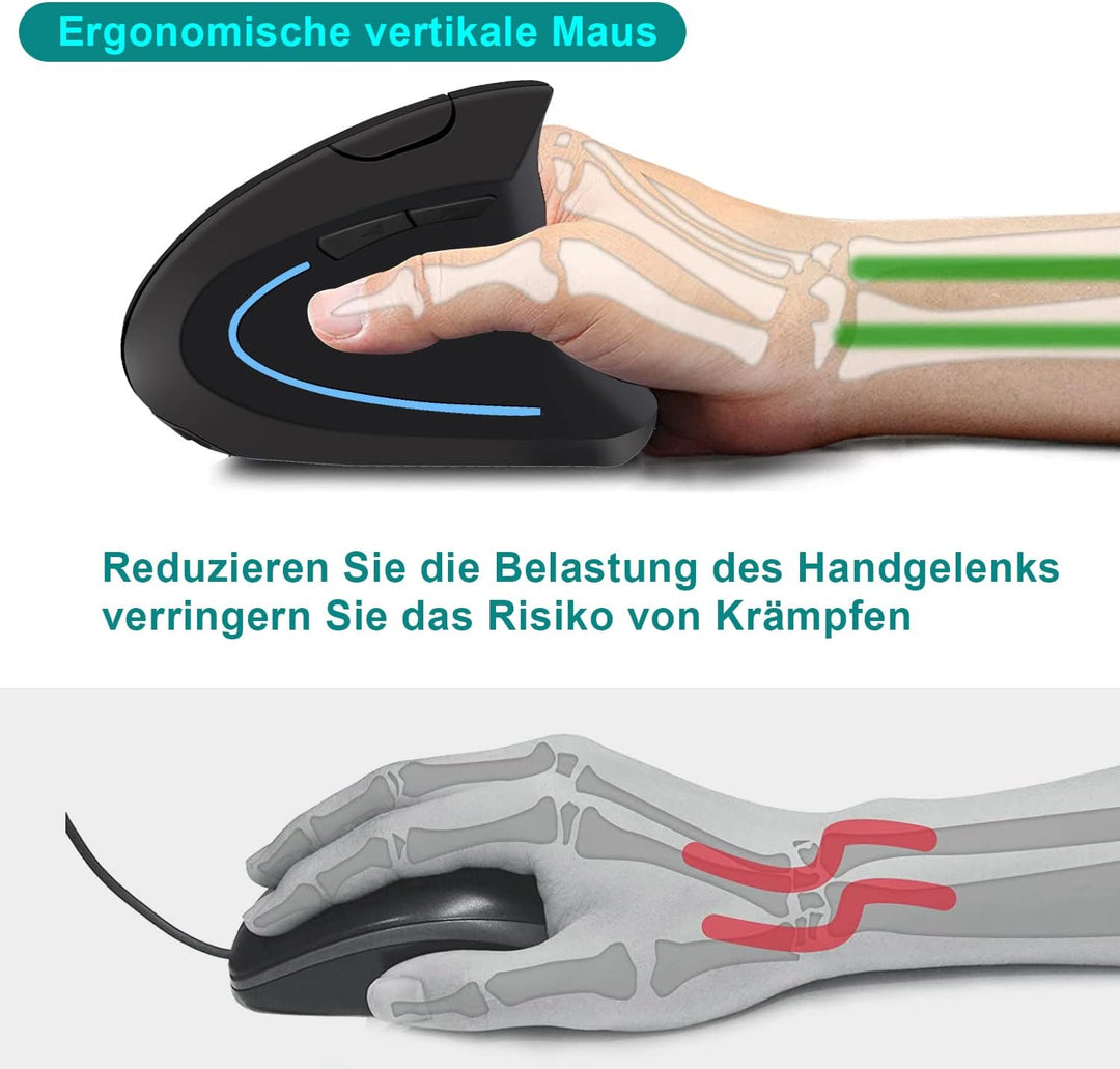 Ergonomische Maus Kabellos Bluetooth Wiederaufladbare Vertikale Funk Maus (2,4 GHz+BT5.1) Modus mit