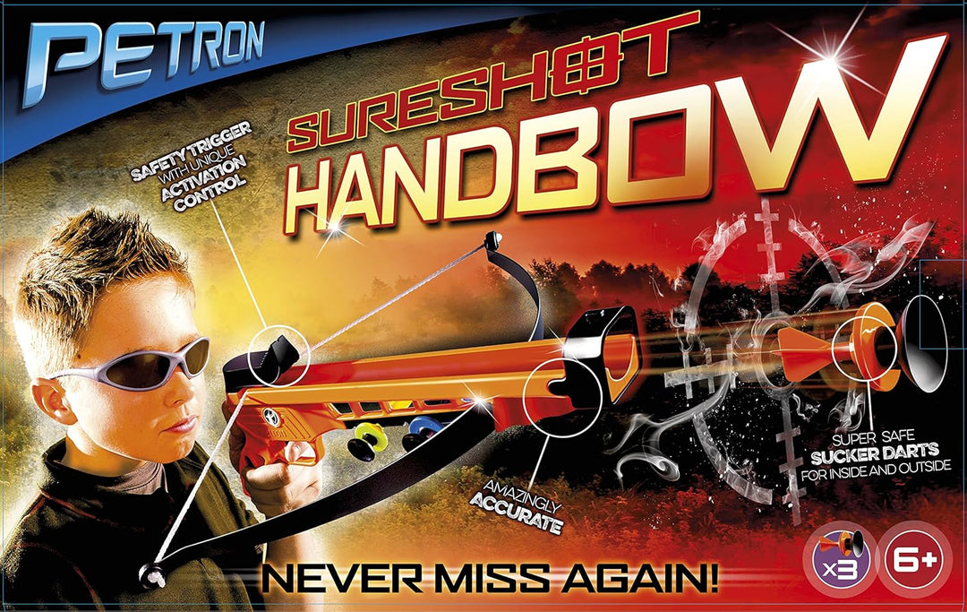 Petron SURESHOT Handbow Kinder Hand Armbrust mit 3 Pfeilen, orange/schwarz (1 Stück), Sureshot