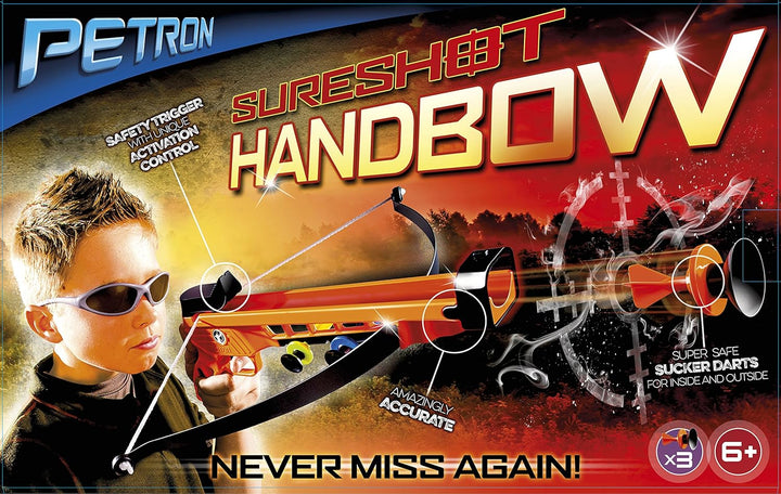 Petron SURESHOT Handbow Kinder Hand Armbrust mit 3 Pfeilen, orange/schwarz (1 Stück), Sureshot