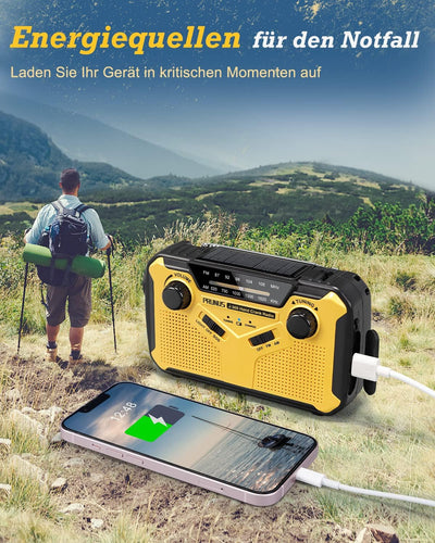 PRUNUS J-369 Solar Radio Kurbel Notfall, FM/AM Radio Batteriebetrieben Notfall, Notfallradio Dynamo