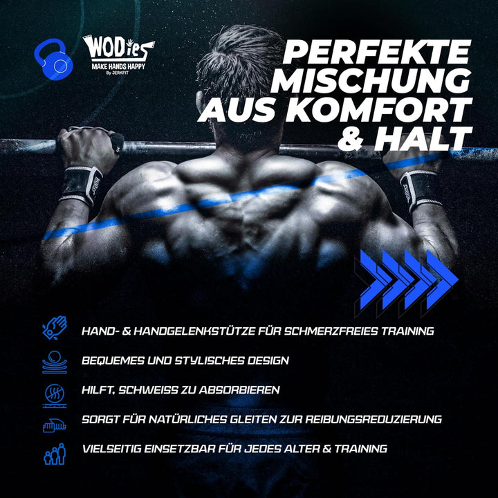 JerkFit WODies 2 in 1 Handgelenkbandage und Handflächenschutz S Blau, S Blau