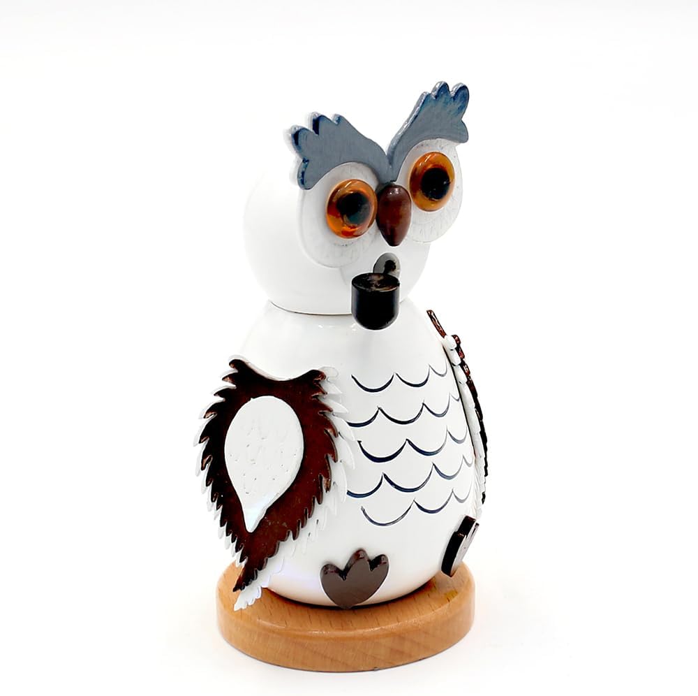Dekohelden24 Holz-Räucherfigur Eule in weiss, L/B/H 7,5 x 6 x 12 cm Natur 12 cm, Natur 12 cm