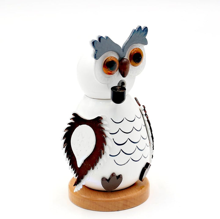 Dekohelden24 Holz-Räucherfigur Eule in weiss, L/B/H 7,5 x 6 x 12 cm Natur 12 cm, Natur 12 cm