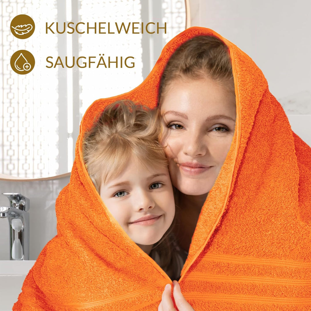 Lashuma Handtücher Gross im Set London, 50x100 – 70x140 Badetücher Set, Farbe: Orange - Stein Grau 4