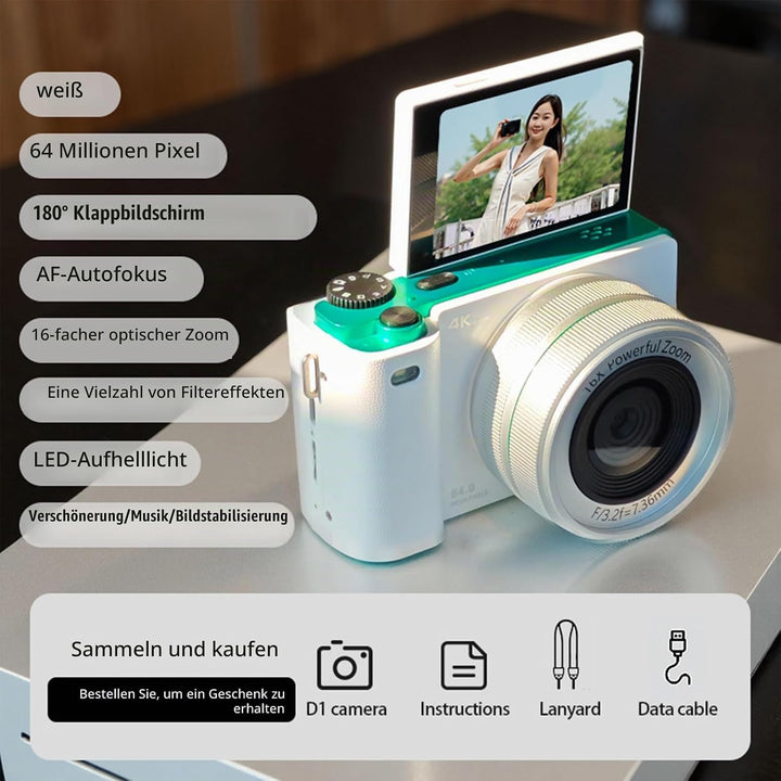 Andoer 64MP Digitalkamera, Vlogging Kamera 16X Optischer Zoom 2,8 Zoll IPS-Bildschirm Kamera, Eingeb