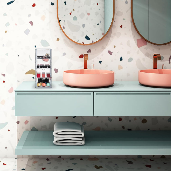 Relaxdays Schubladenbox, 4 Fächer, Organizer für Make Up, Büro, Bastelsachen, Kunststoff, Schubladen