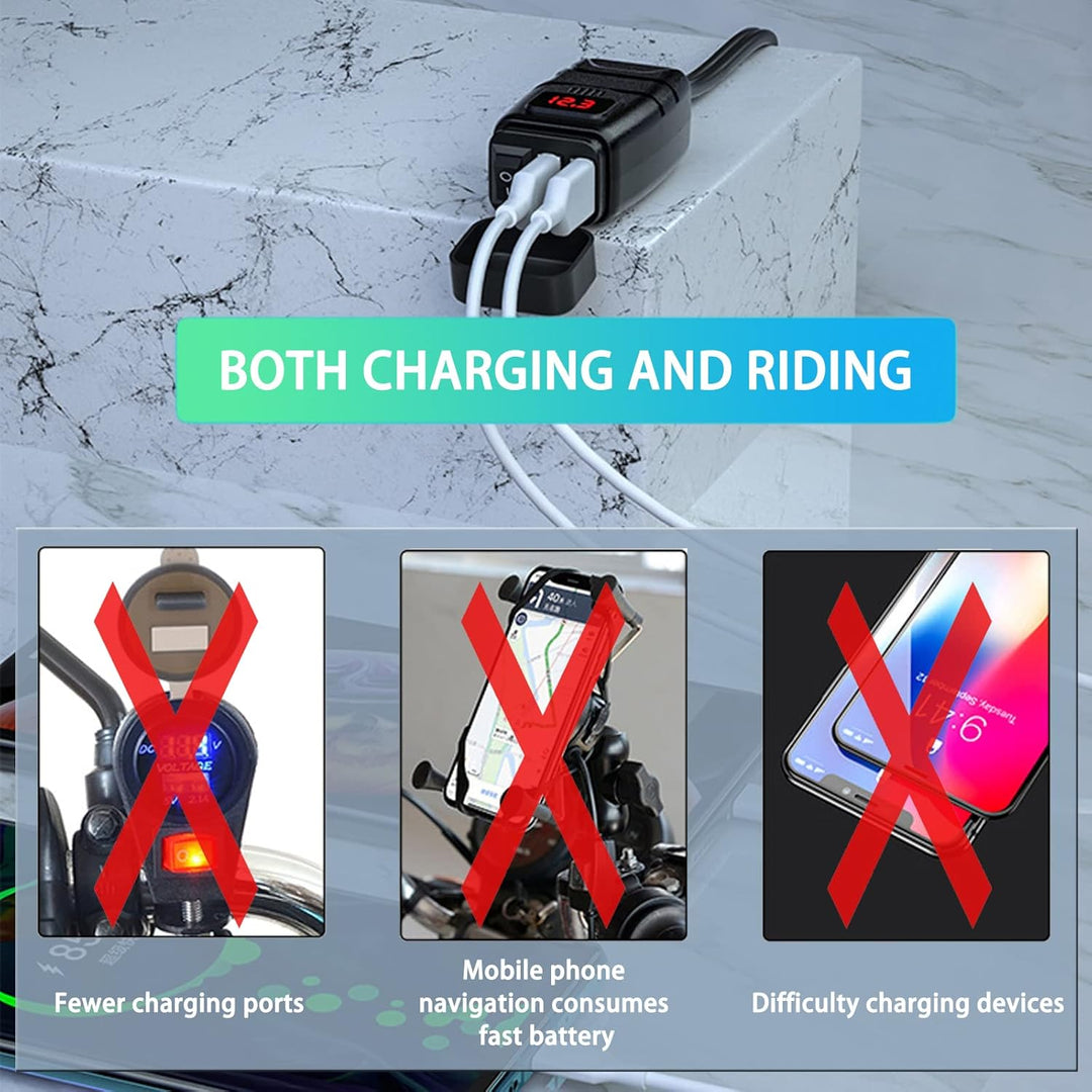 RUIZHI USB Steckdose 12V Kfz-Ladegerät, Dual-USB-Ladegerät für Motorrad QC3.0 mit wasserdichtem Volt