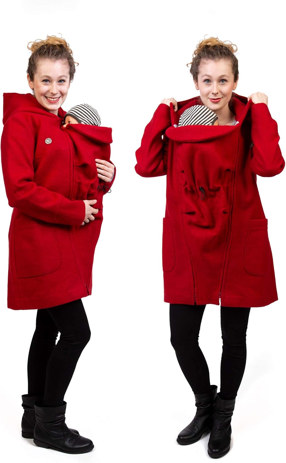 Viva la Mama - schicker Umstands- und Tragemantel für den Winter - VALENTIN M Rot - Vorn und Hinten