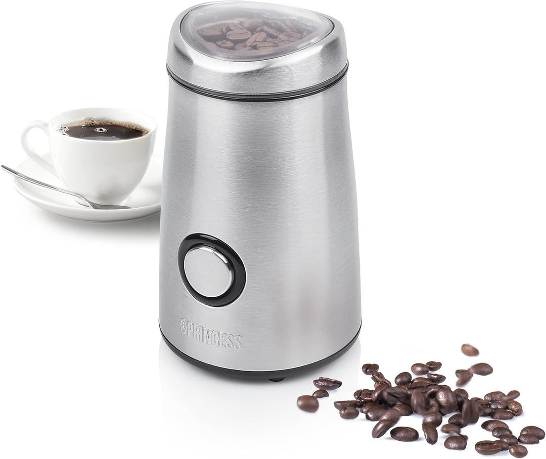 Princess 01.242196.01.001 Kaffeemühle Edelstahl Deluxe 50 g - Edelstahlgehäuse, 150 W, silber