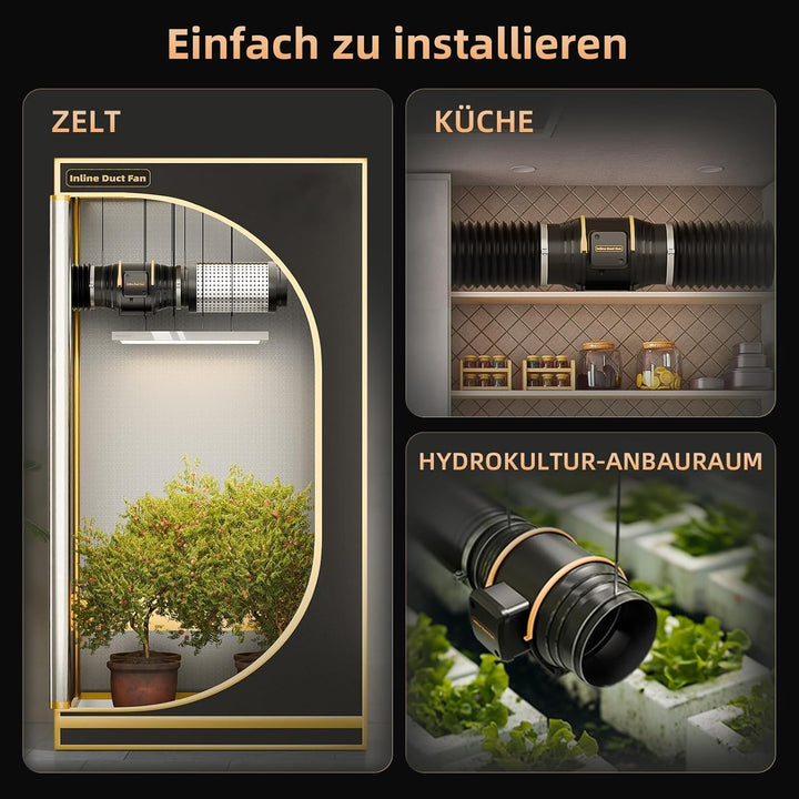 Regelbarer Rohrventilator 100mm mit Drehzahlregler, leiser Inline Abluftventilator Belüftung mit Dop