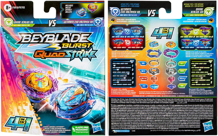 Beyblade Burst QuadStrike Ultimate Evo Valtryek V8 und Divine Xcalius X8 Kreisel Doppelpack, Battle