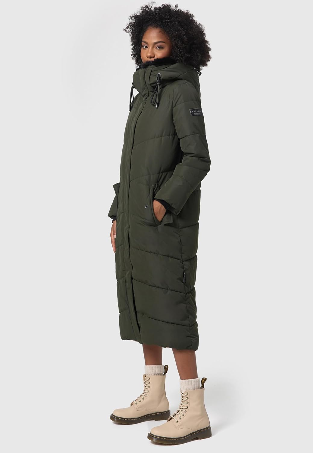 Navahoo Damen Wintermantel Warmer Steppmantel extralang mit Abnehmbarer Kapuze Hingucker XIV XS-5XL