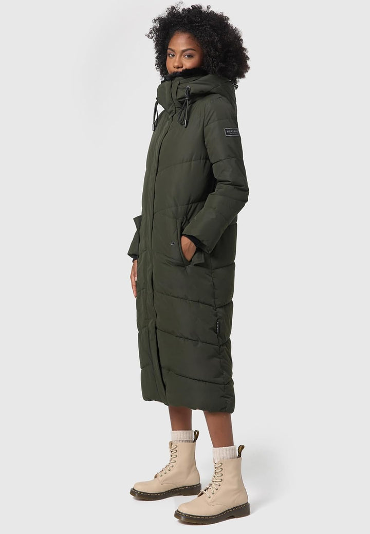 Navahoo Damen Wintermantel Warmer Steppmantel extralang mit Abnehmbarer Kapuze Hingucker XIV XS-5XL