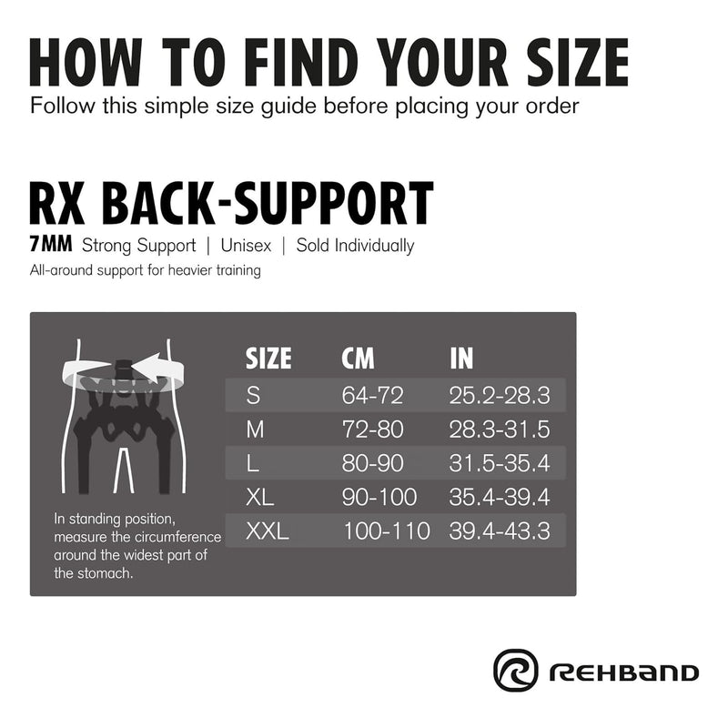 Rehband Rx Original Rückenbandage, 1 Stück, Rückenstütze 7mm Neopren, Fitness Rückengurt Blau M, Bla