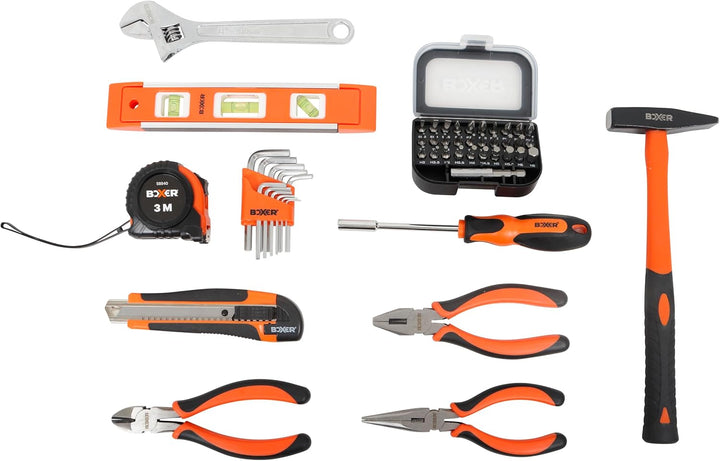 BOXER® Werkzeugkasten gefüllt 51-teilig – Werkzeugkoffer gefüllt mit Hammer, Zangen, Schraubenschlüs