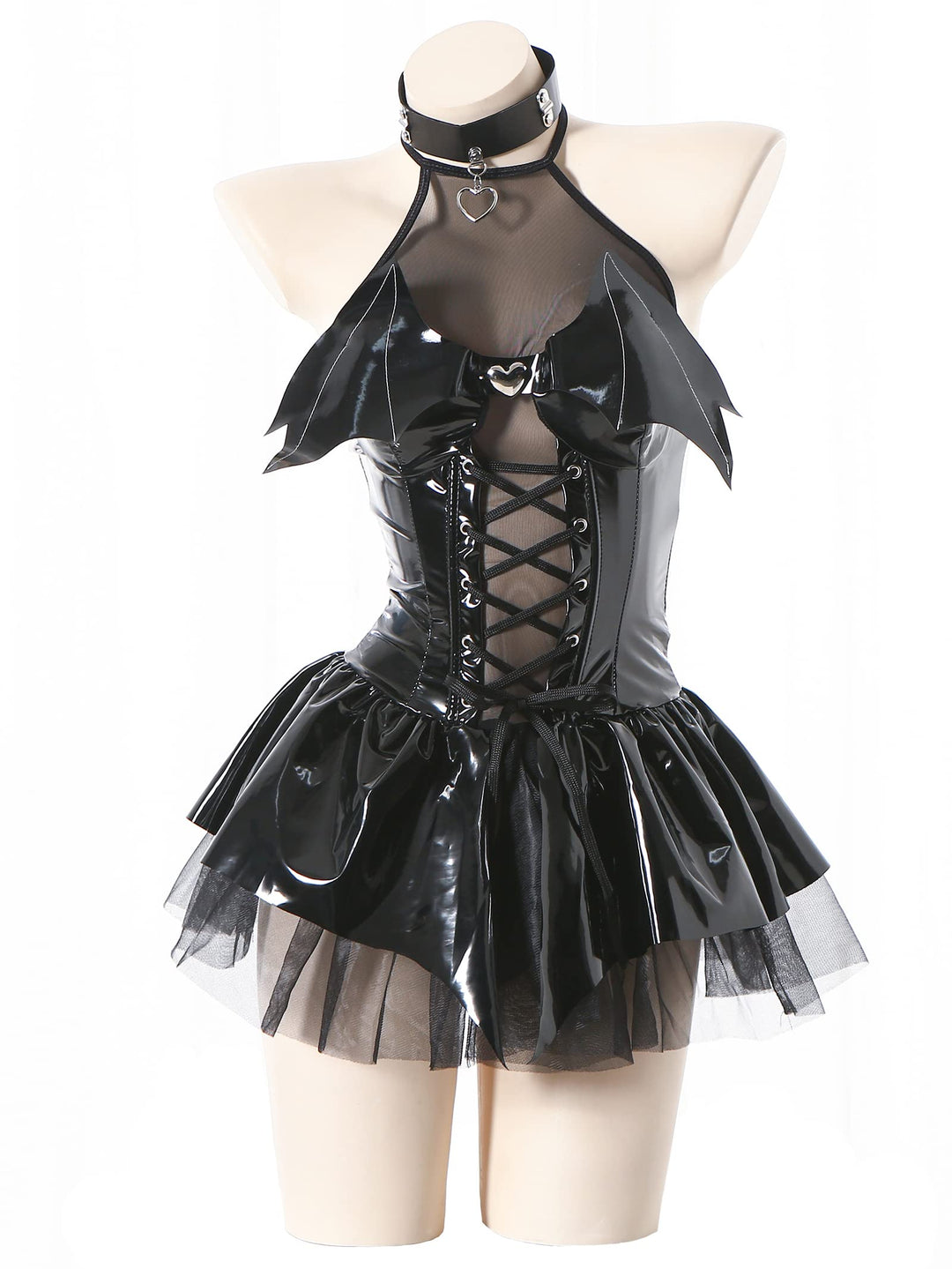 Zyimsva Damen Cosplay Halloween Kostüm Fledermaus Imp See-Through Skirt Set XXL Schwarz, XXL Schwarz