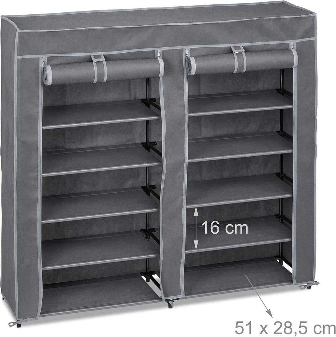 Relaxdays Schuhschrank Stoff, 12 Fächer, 36 Paar Schuhe, Abnehmbarer Bezug, Schuhregal, HBT 107 x 11