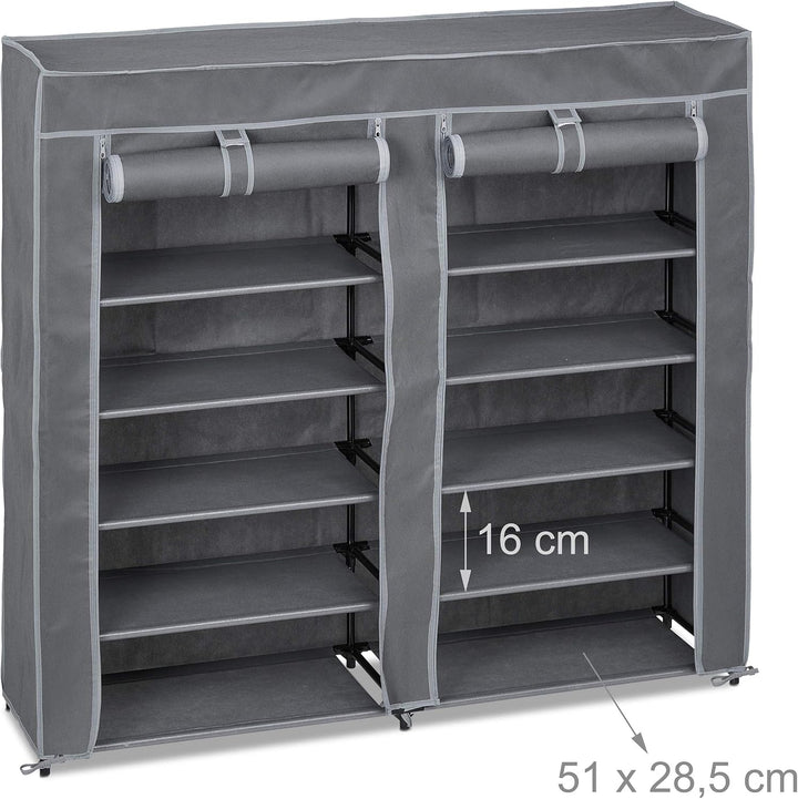 Relaxdays Schuhschrank Stoff, 12 Fächer, 36 Paar Schuhe, Abnehmbarer Bezug, Schuhregal, HBT 107 x 11