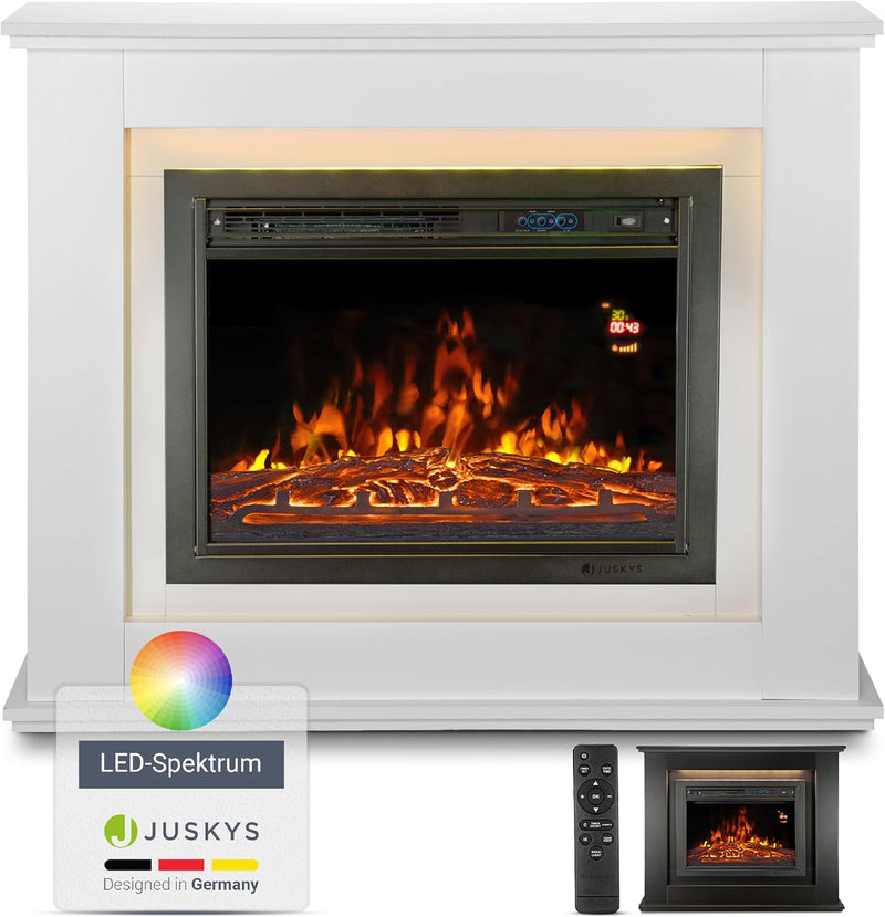 Juskys Elektrokamin 1000 / 2000 W mit Heizung, Kaminfeuer, Flammeneffekt, Fernbedienung, LED Beleuch