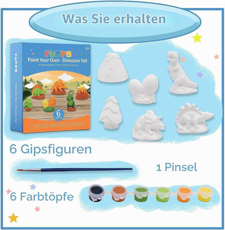 Funto Paint Your Own Dinosaurs Painting Kit, 13 PCS Kunst und Handwerk Set für Kinder, STEAM Projekt
