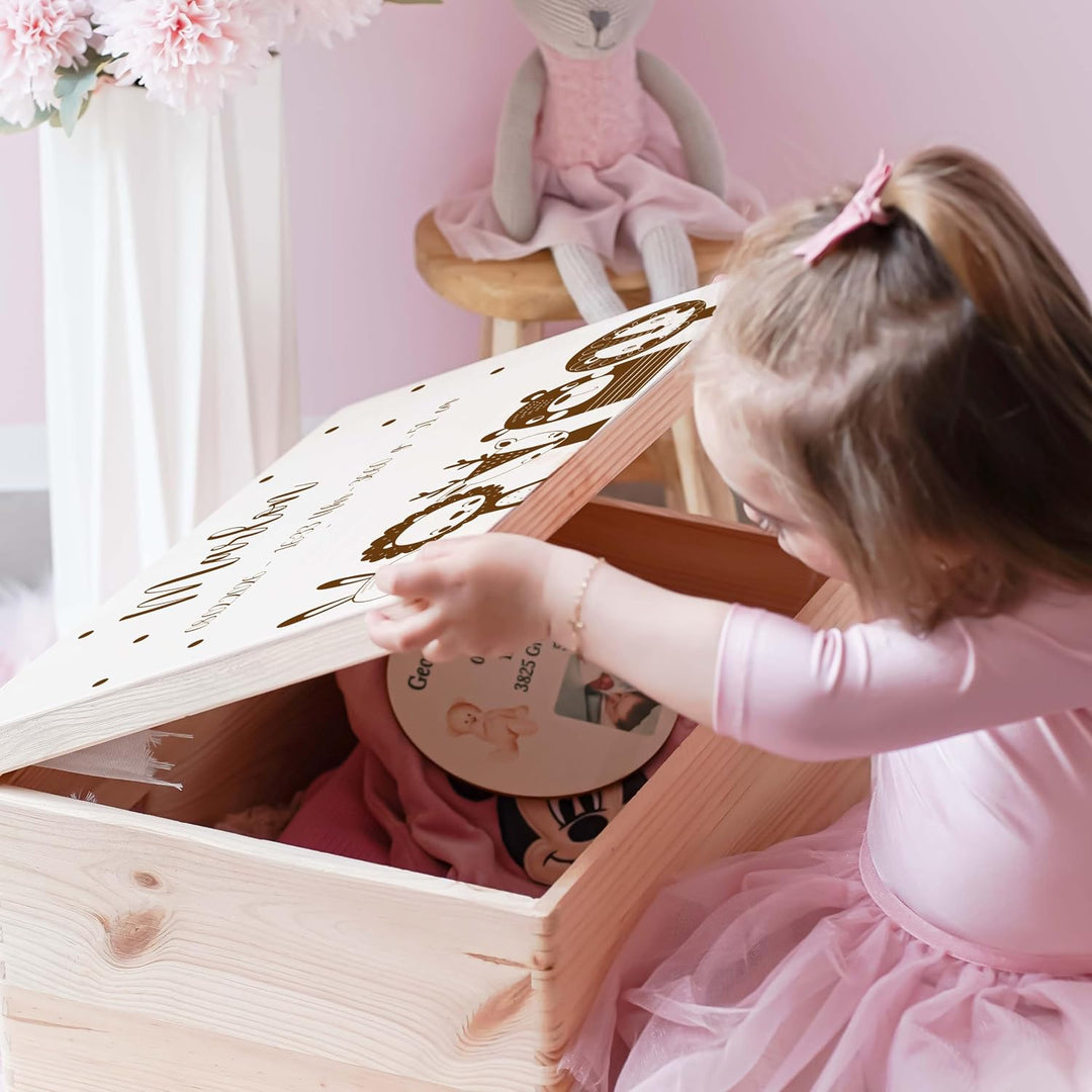 KIDSMOOD - Erinnerungsbox Baby, personalisierte Holzkiste mit Deckel, Ideal zur Aufbewahrung von Eri