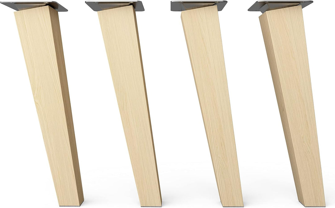 sossai® Holz-Möbelfüsse - Clif Square | Natur (unbehandelt) | Höhe: 25 cm | HMF4 | eckig, konisch (s