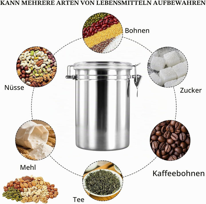 kaffeebohnen behälter 2 Stück Kaffeedose Luftdicht 1.8 L Kaffeebohnen Behälter aus Edelstahl für Kaf
