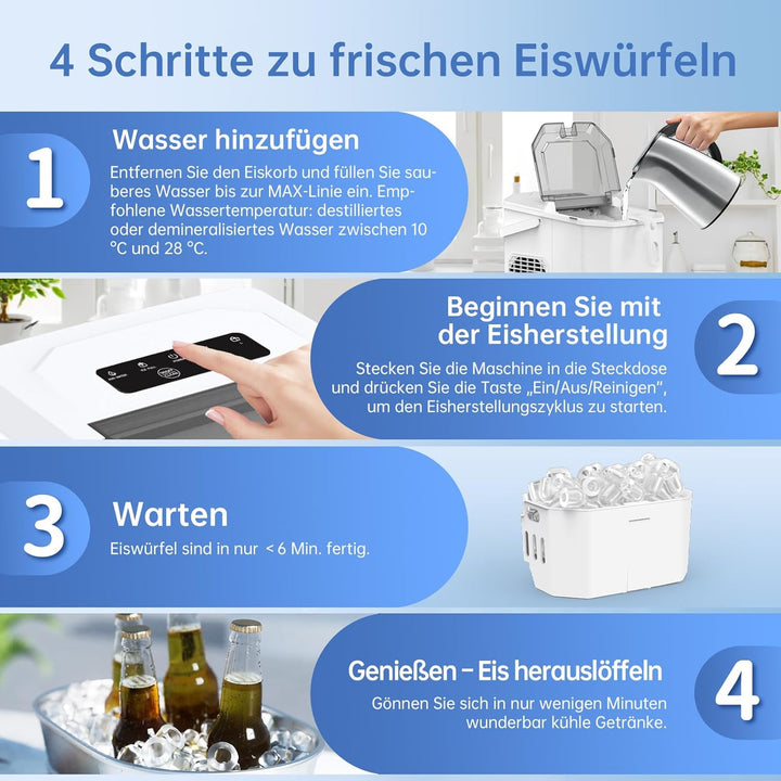WIE Eiswürfelmaschine 12KG Eiswürfelbereiter Ice Maker, 9 Würfel in 6 Minuten fertig, Eiswürfelmasch