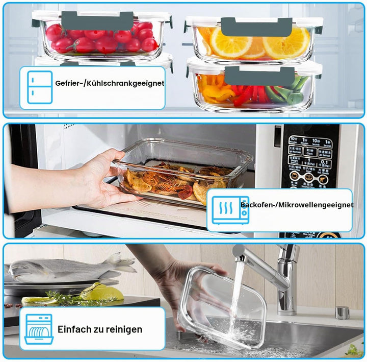 VERONES Glasbehälter für Mahlzeiten, luftdicht, mit Deckel, BPA-frei, geeignet für Mikrowelle, Ofen,