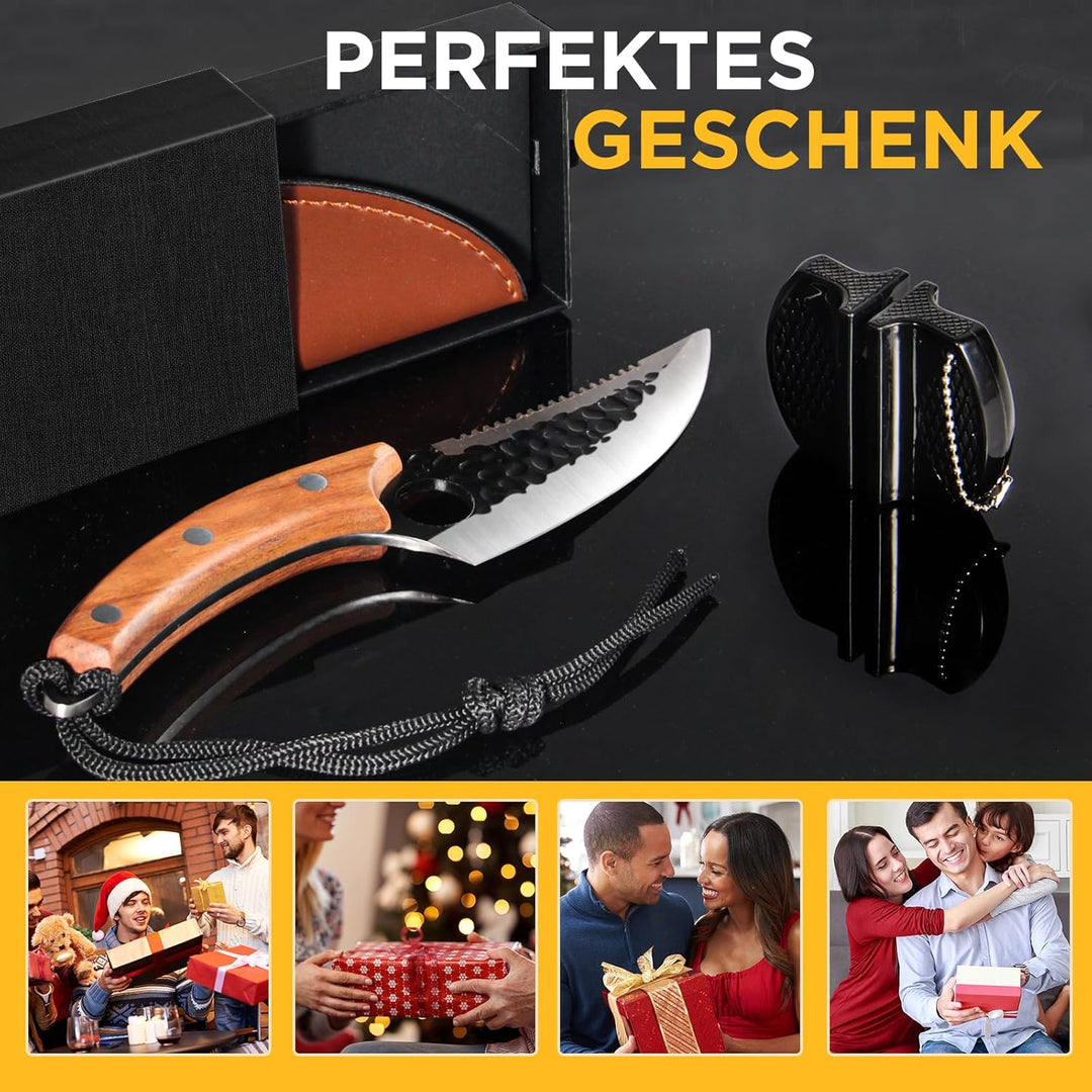 OOKUU Kochmesser Küchenmesser, Fleischerbeil Hackmesser mit Messerschärfer, Lederhülle, Ausbeinmesse