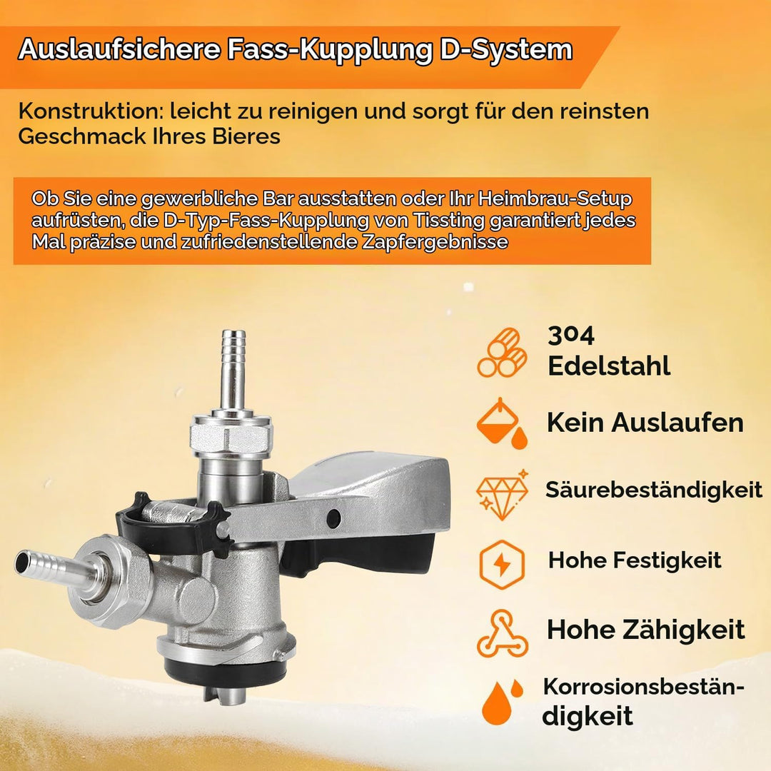 Kegverschluss Zapfkopf Typ D G5/8 Gewinde Keg Zapfanlage mit Überdruckventil, 304 Edelstahl Brauen B