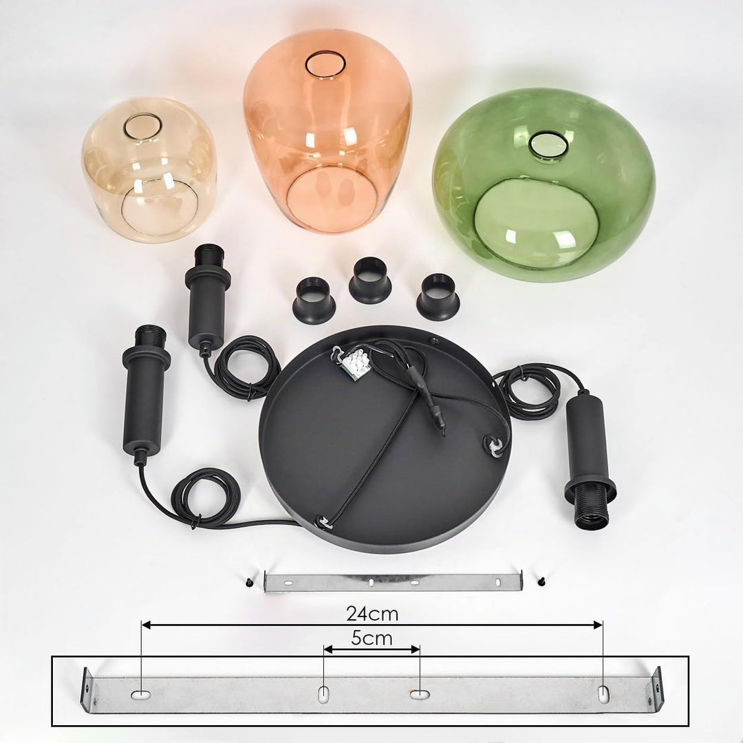 HOFSTEIN Hängeleuchte Imara, 3-flammige Hängelampe aus Metall/Glas in Schwarz/Bernstein/Rosé/Grün, P