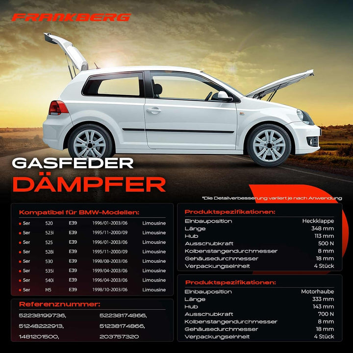 Frankberg 4x Gasfeder Dämpfer Motorhaube Heckklappe Replace